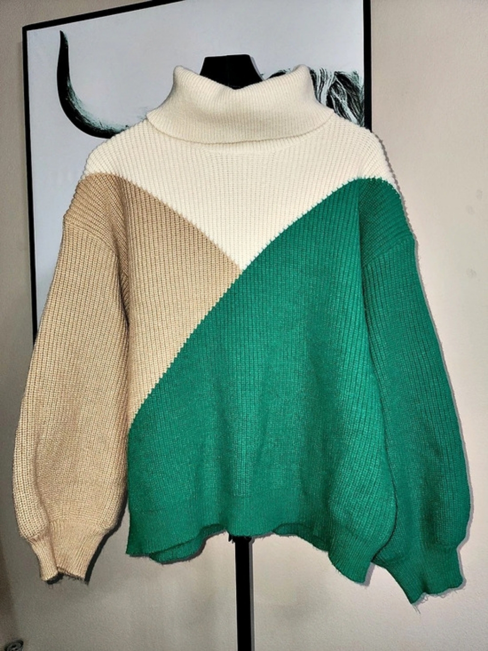 POL Oversized Color Block Turtleneck Knit Sweater Size Small